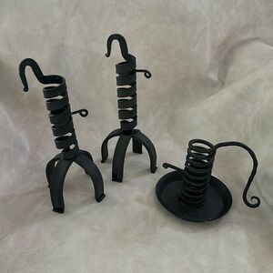 Courting candles. Black. Iron. Set of 3.  2 match.